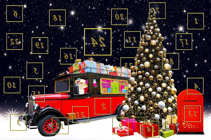emoções, fundo, Natal, advento, calendário do Advento, motivo de natal, presentes, Nicolau, Papai Noel, árvore de Natal, post de natal