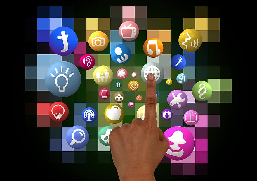 prst, dotek, ruka, struktura, Internet, síť, sociální, sociální síť, loga, Facebook, Google