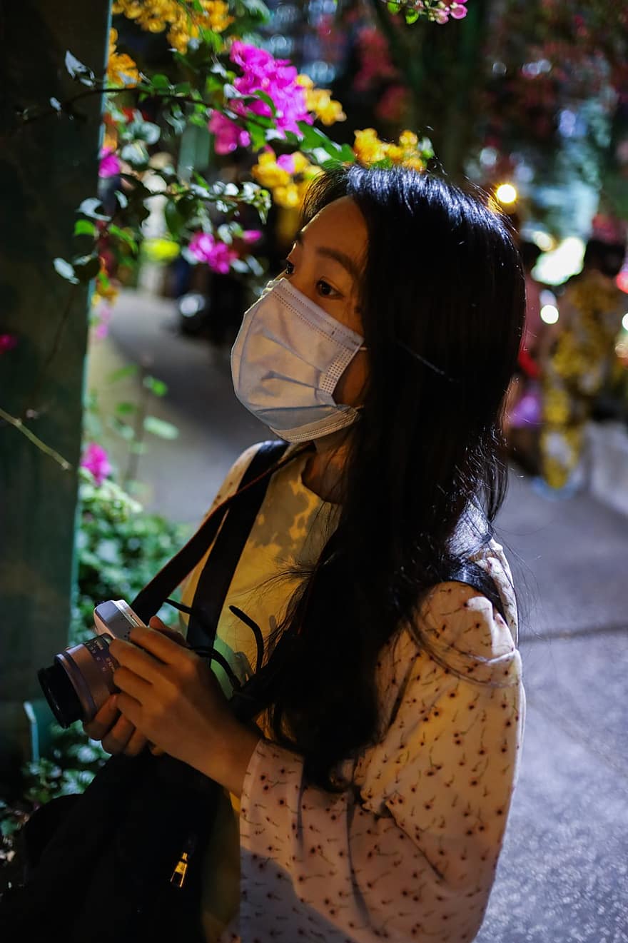 девушка, COVID-19, маска для лица, коронавирус, пандемия, молодой, человек, маскировать, защита, безопасность, гигиена