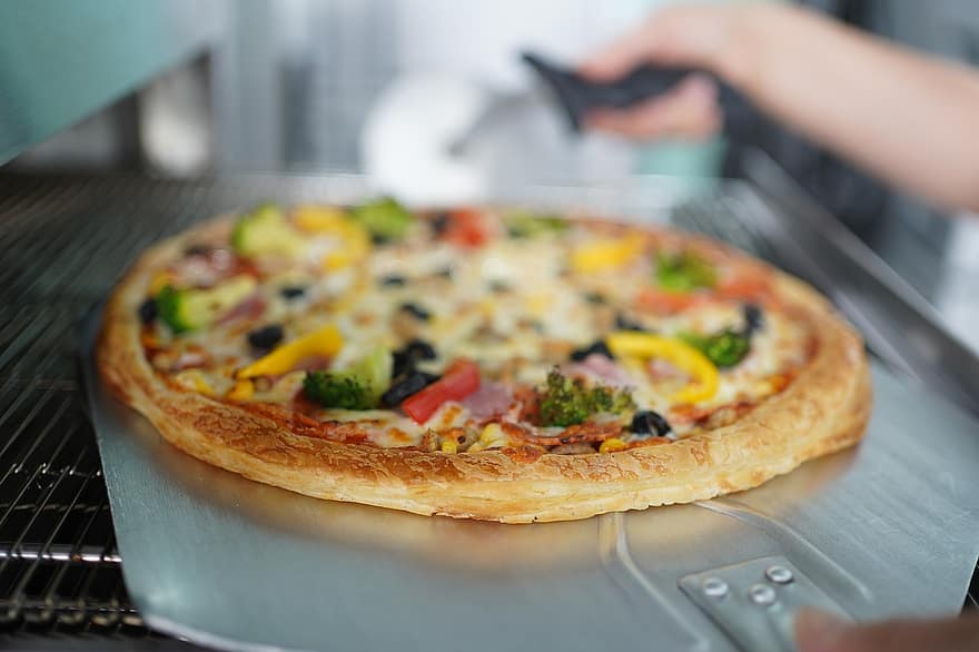 pizza, grøntsager, ovn