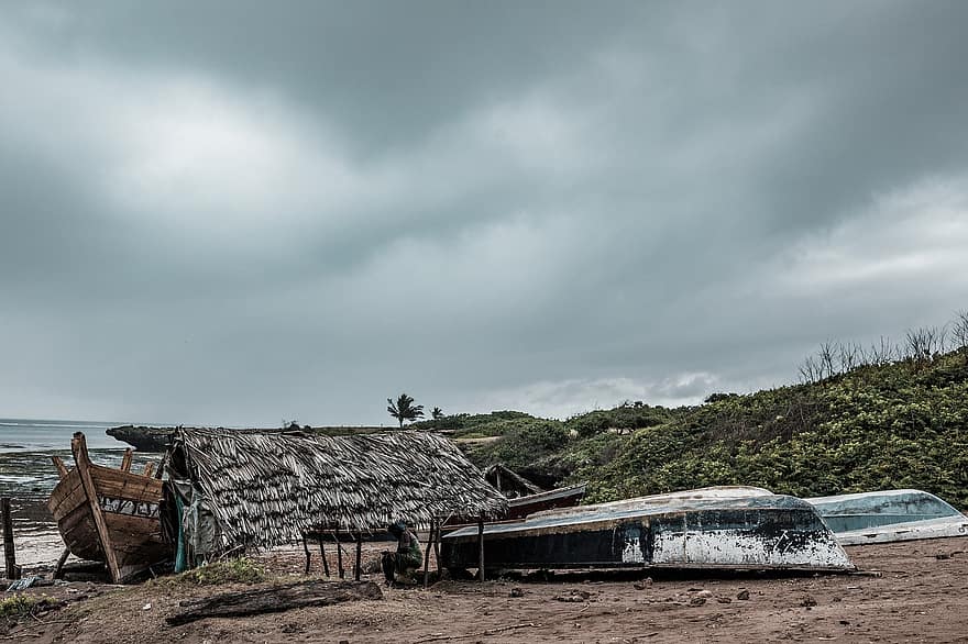 Boote, Küste, Hütte, Strand, Kenia