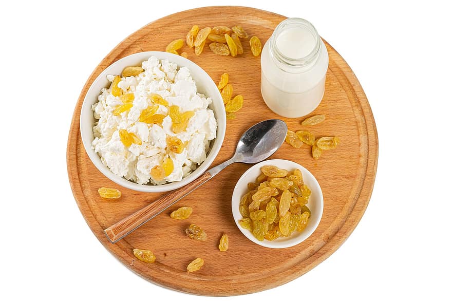Dried Berries, Healthy Food, Cottage Cheese, Isolated, Dairy, Flat Lay, Top View, Breakfast, Cheese