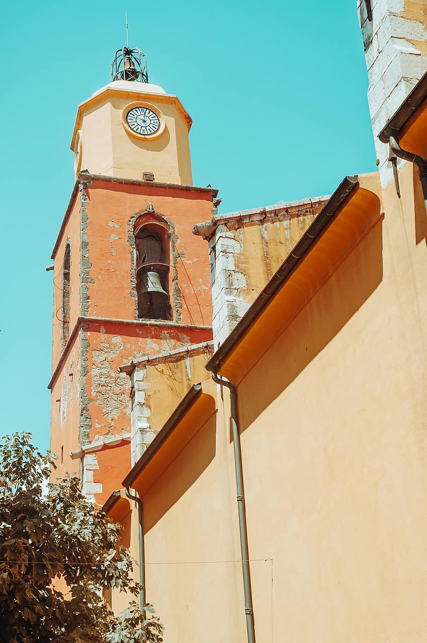 Glockenturm, Kirche, Stadt, Dorf, Gebäude, Turm, Außen, städtisch, draußen, Ziel, saint Tropez, Frankreich