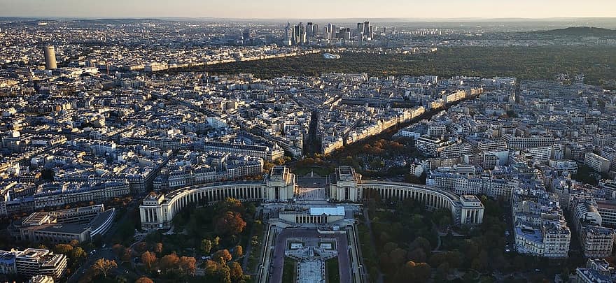 Франція, Париж, трокадеро, міський пейзаж, пташиного польоту, відоме місце, високий кут зору, архітектура, міський горизонт, життя міста, дах