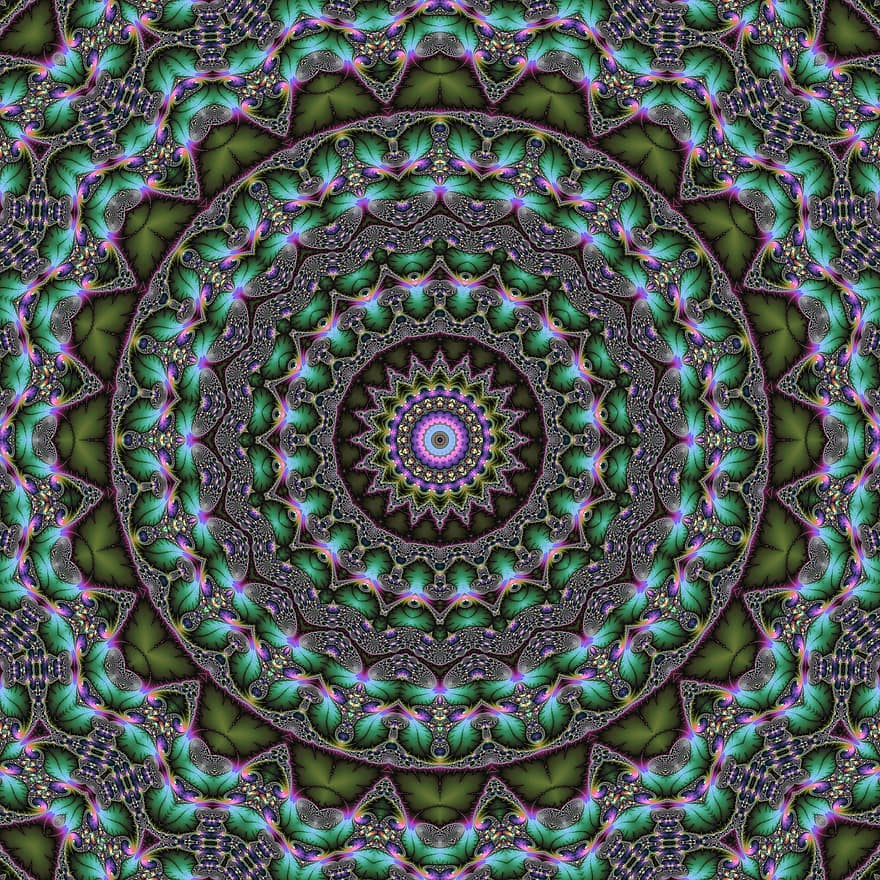 fractal, Kaleidoskopas, mandala, spalvinga, kunterbunt, besiūlių, modelį, rajonas, žiedas
