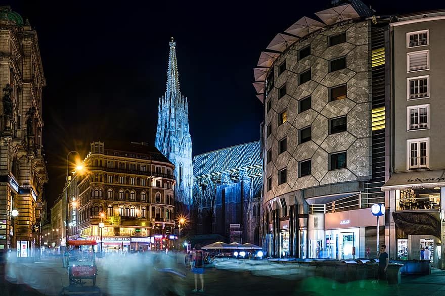 Austria, St Stephen's Cathedral, Night, Vienna, Cathedral, Church, City