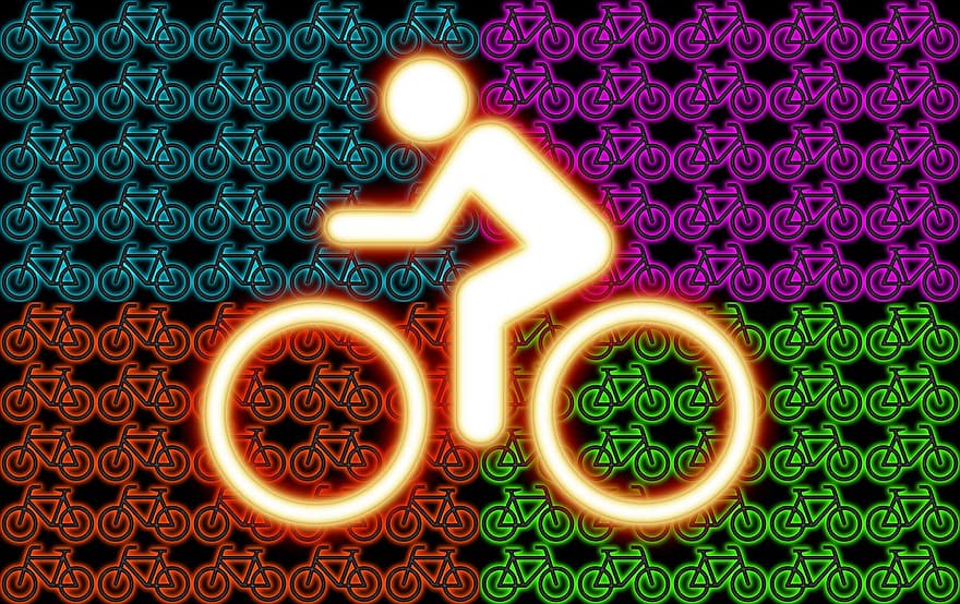 bicicleta, colors de neó, gràfic, brillant, gràficament, patró, disseny, disseny d'imatges, colorit, rosa, verd