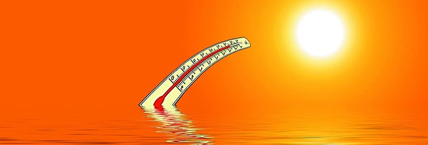 termometer, matahari, air, refleksi, panas