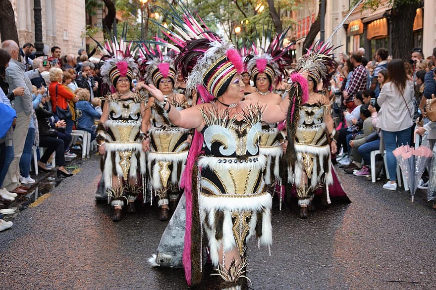 парад, фестиваль, Валенсія, Іспанія, Фестиваль Moros Y Cristianos, жінки, костюм, Люди, вул, процесія, традиція