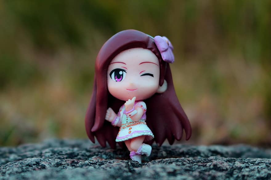 소녀, 애니메이션, 장난감, 캐릭터, 귀엽다, 작은 입상, 옥외