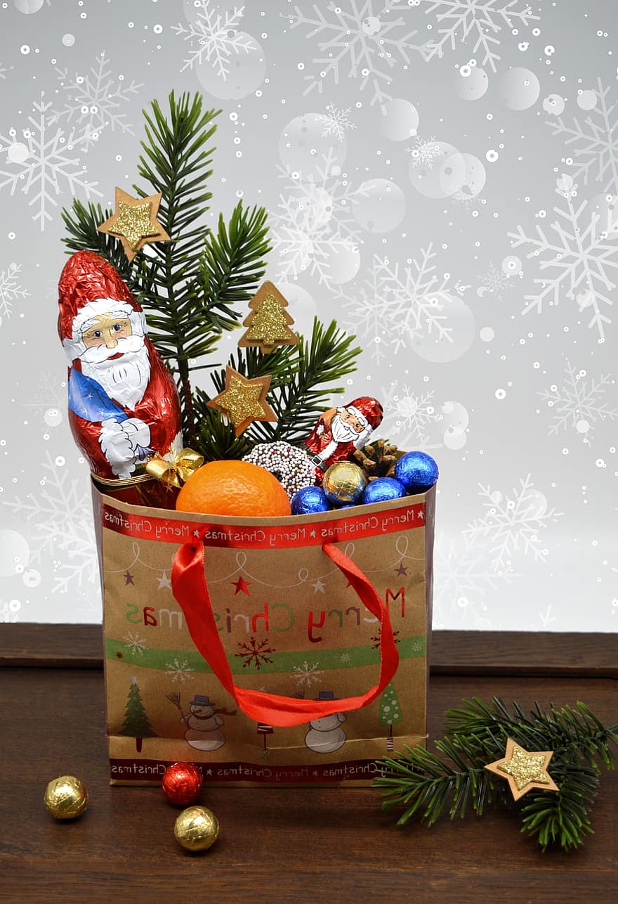 Natale, Nicholas, dolci, Borsa di Natale, regalo, periodo natalizio, Avvento, Stagione dell'Avvento, cioccolato Babbo Natale