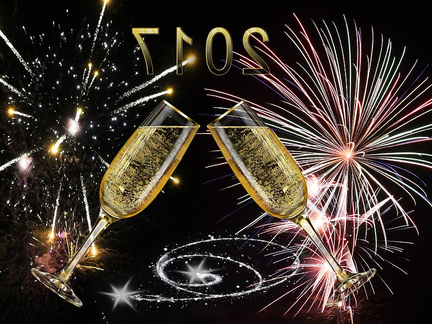 Anul Nou, ziua de anul nou, focuri de artificii, sylvester, sărbători, rândul anului, Șampanie, rachetă, băutură, noroc, 2017