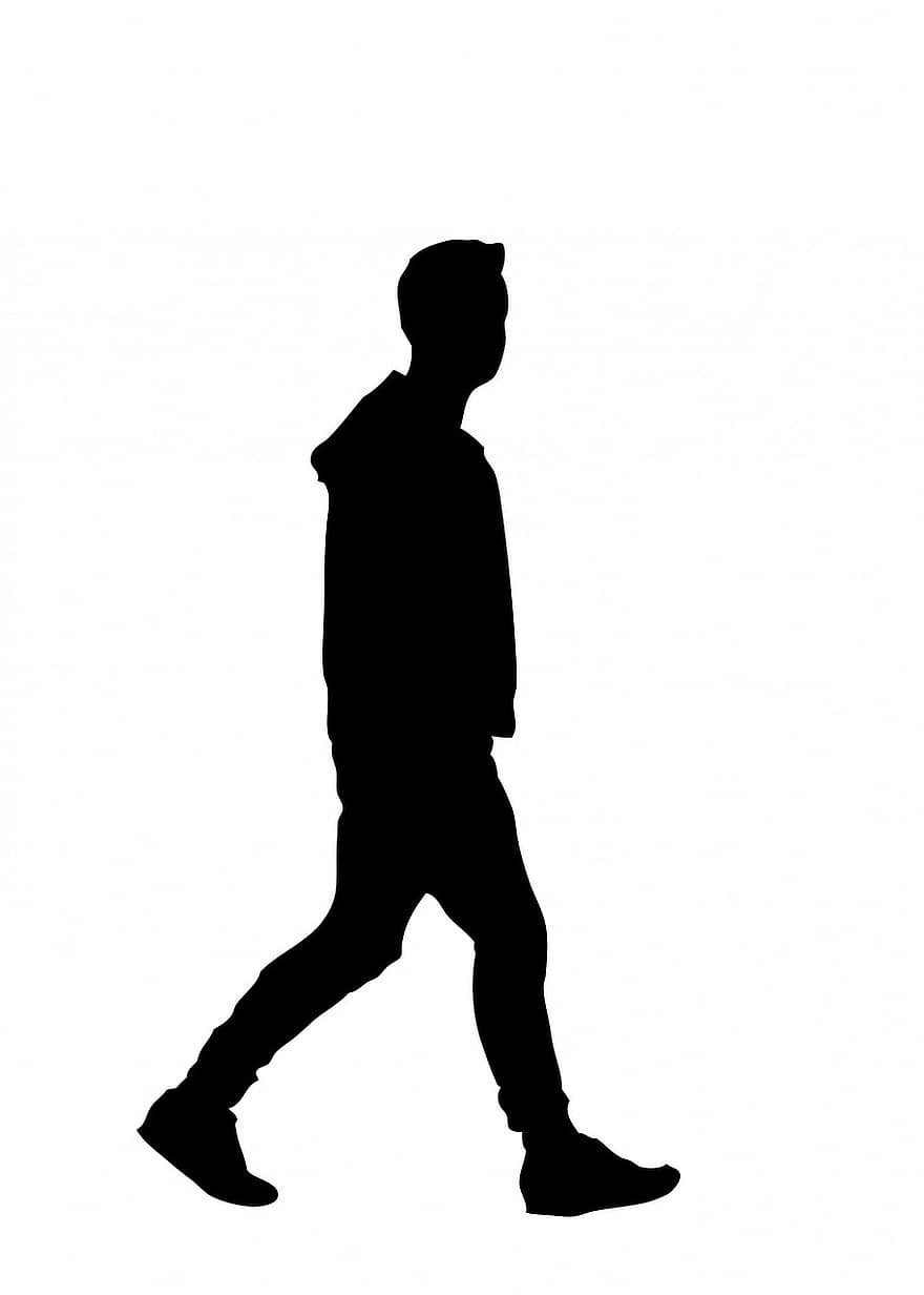 homme, mâle, jeunesse, garçon, la personne, Jeune, noir, silhouette, en marchant, profil, blanc