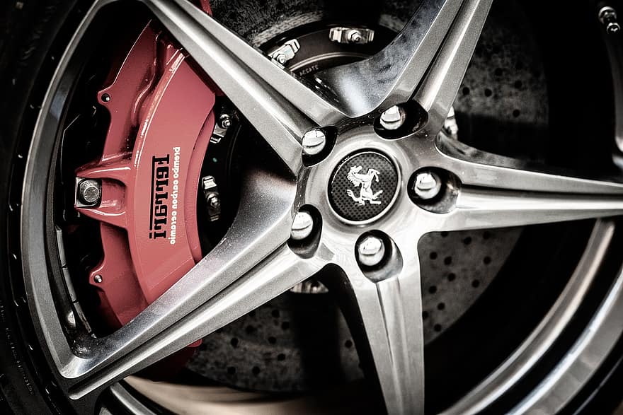 Ferrari, Car, Wheel, Brake, Vehicle, Automobile, chrome, metal, shiny, land vehicle, transportation