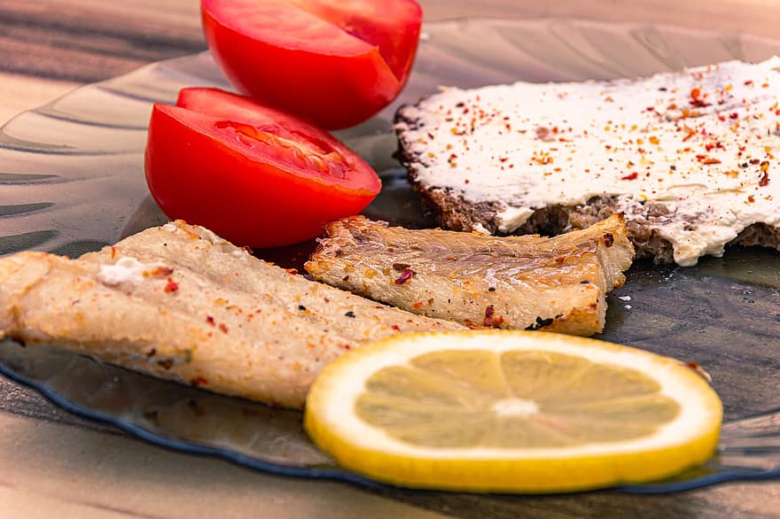 Fish, Meal, Food, Dish, Lemon, Tomatoes, Healthy, Grilled, Cooked, Fillet, Seafood