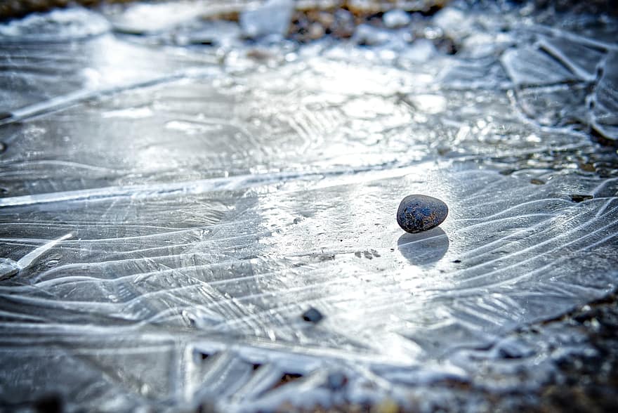 piatră, îngheţat, iarnă, stâncă, rece, îngheţ, baltă, a închide, fundaluri, umed, albastru
