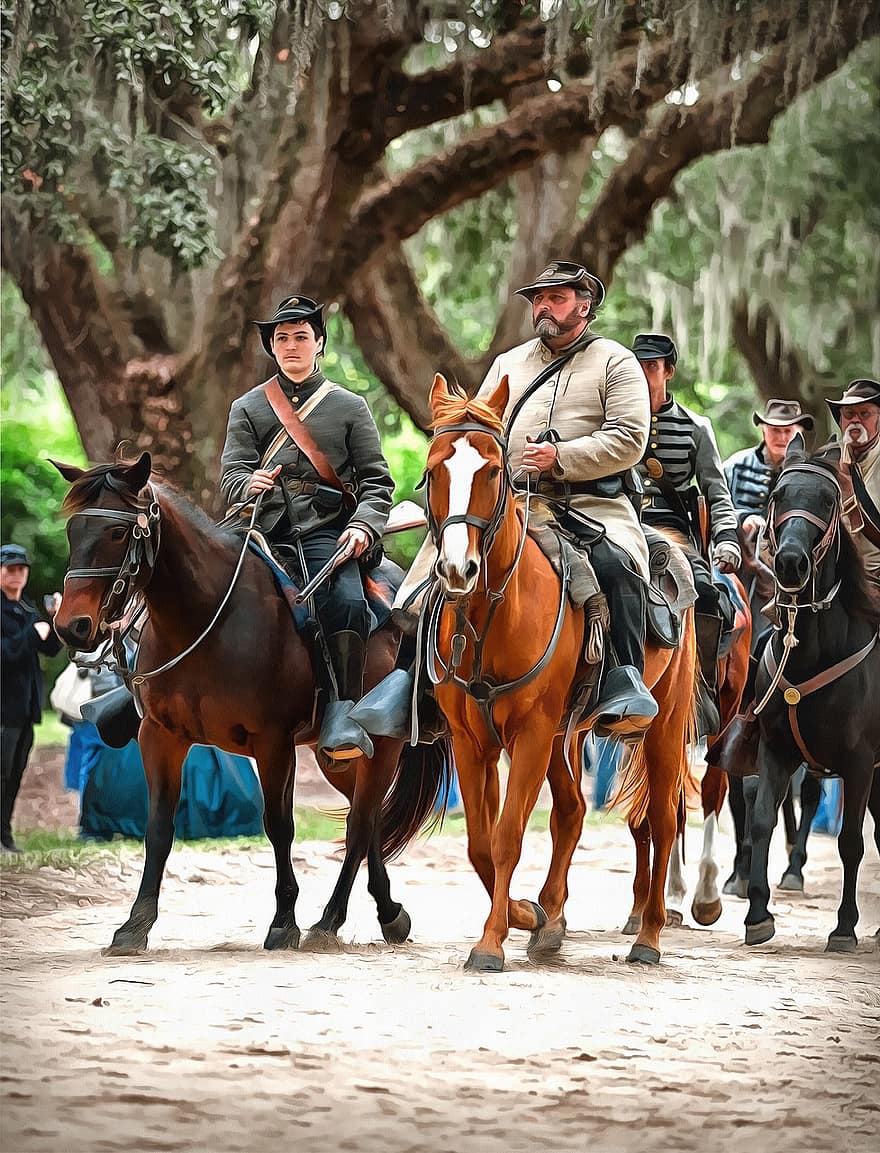 guerra civil, reencenação, cavalos, cavalaria