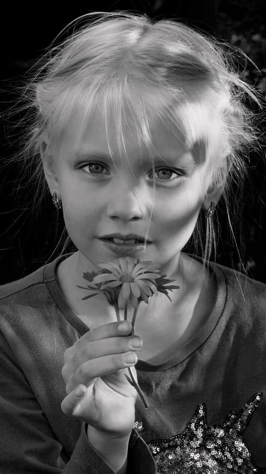dívka, květ, portrét, dítě, roztomilý, rozkošný, póza