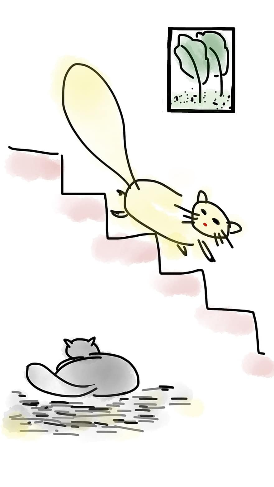 Cat, Lovely, Picture, Stair, Cute, Happy, Cheerful, Love, Adorable, Affection, Pet