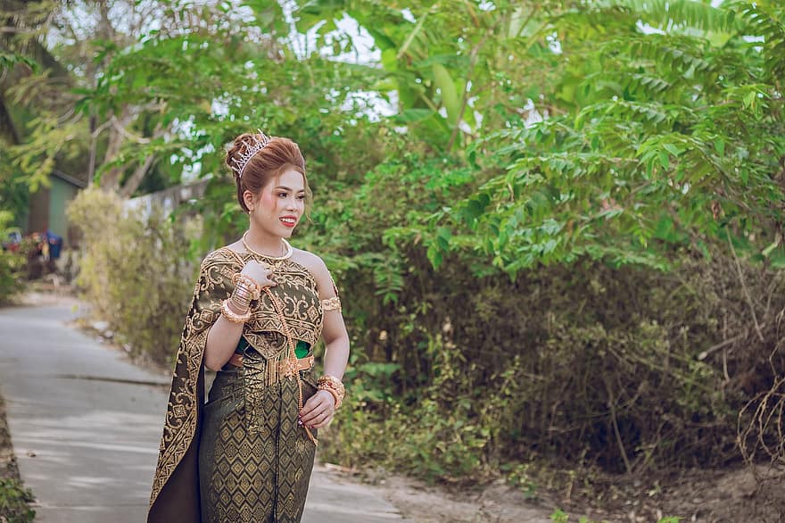 Кхмерська жінка, традиційний одяг, портрет, Азія, жінка, Камбоджа, жінки, один чоловік, дорослий, краса, моди