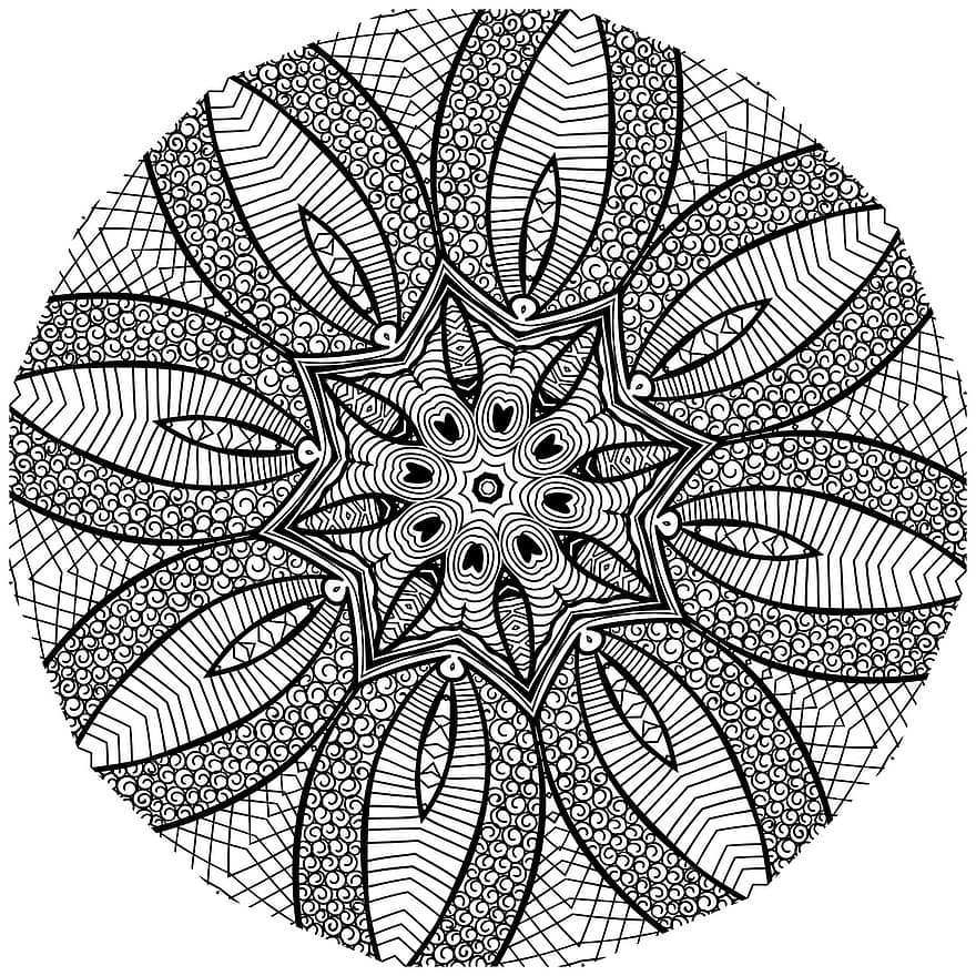 Mandala, Line Art, Black And White, Pattern Separated By Comma, Gray Art, Gray Pattern