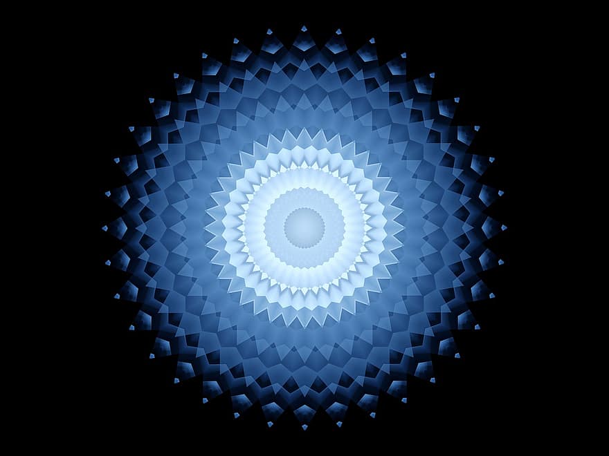 mandala, calidoscopi, fractal, resum, fons, plantilla, decoració, textura, blau, cercles