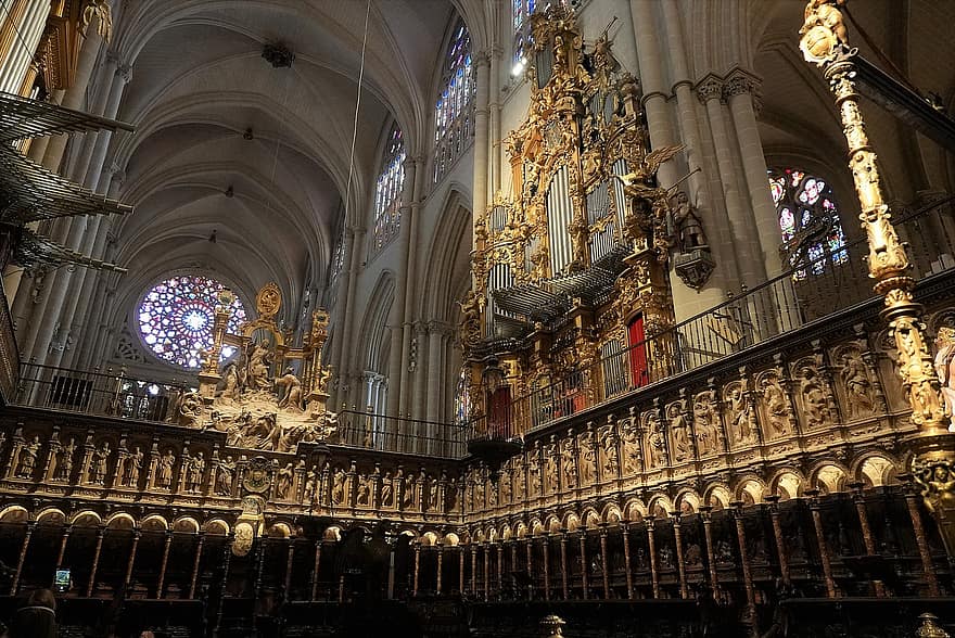 cathédrale, intérieur, plafond, architecture, religion, église, Toledo