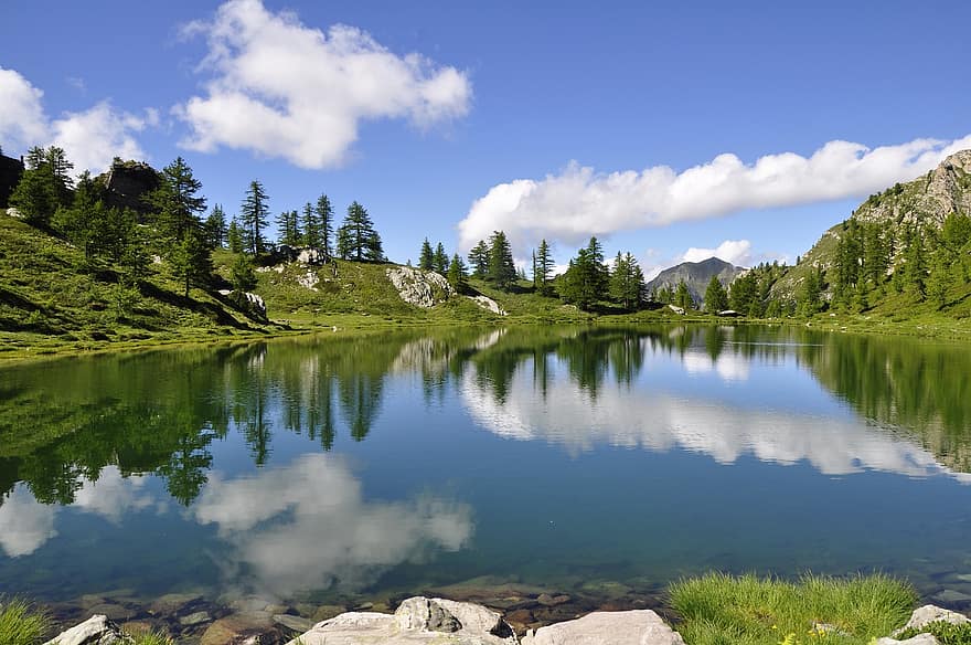 lago, Alpes, reflexão, natureza, montanhas, céu, montanha, agua, verão, alpino, excursão