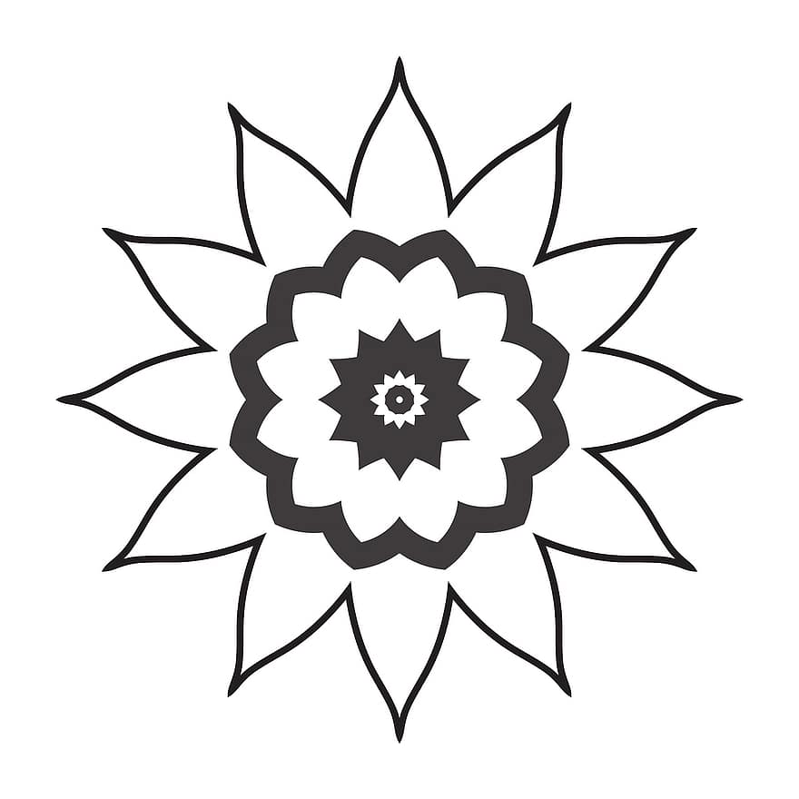 Malvorlagen, Blumenzeichnung, Blumenbild, Blume, Einfaches Mandala, Druckbares Bild, Zentangle, Gekritzel, Zeichnung, Blumen-, Erwachsenen Färbung