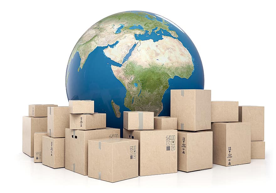 wereld-, pakketjes, vervoer, importeren, exporteren, Verzending, pakket, levering, lading, Internationale, planeet