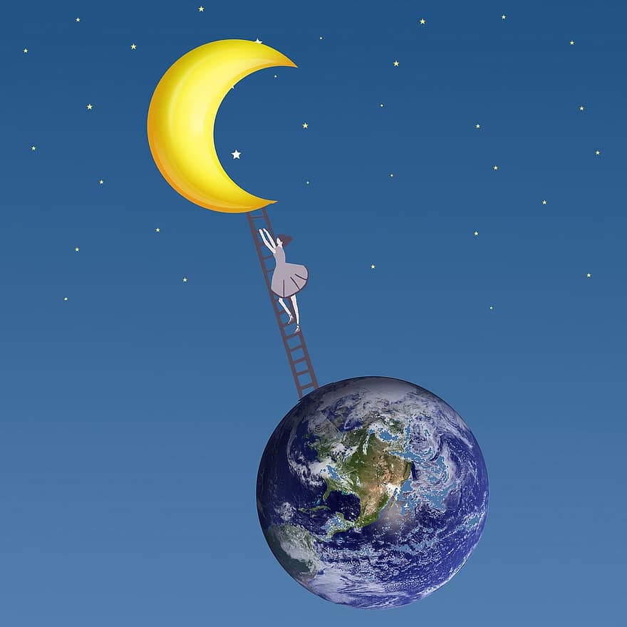diễn viên múa ba lê, vũ công, đàn bà, mặt trăng, họa sĩ, các ngôi sao, Trái đất, tỉ lệ