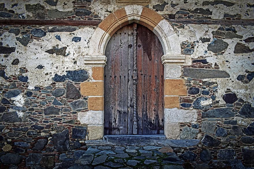 durys, senas, medinis, sienos, architektūra, senoji bažnyčia