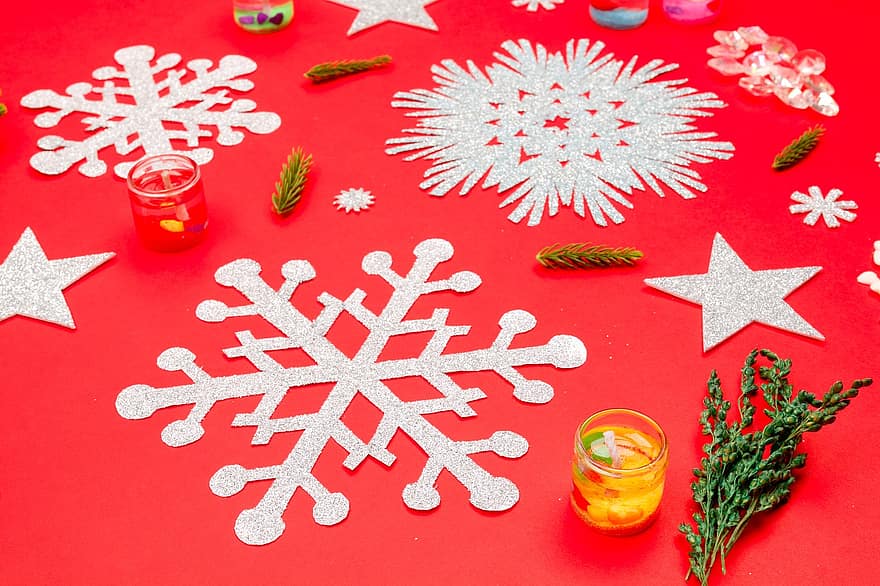 Background, Christmas, Ornament, Star, Snowflake, Beads, Fir Branch, Leaves, Christmas Candle, Advent, Decoration