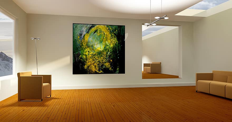 galeria, lichtraum, sol, ombra, sala d'estar, apartament, gràfic, representació, arquitectura, en viu, Visualització 3D