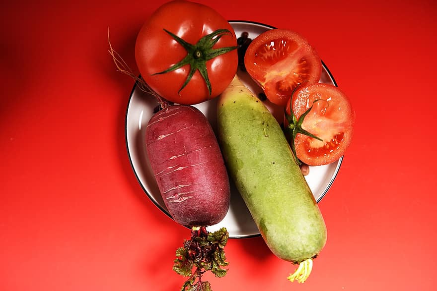 grönsaker, frukt, mat, rädisa, tomat, Ingredienser, ätlig, organisk, naturlig