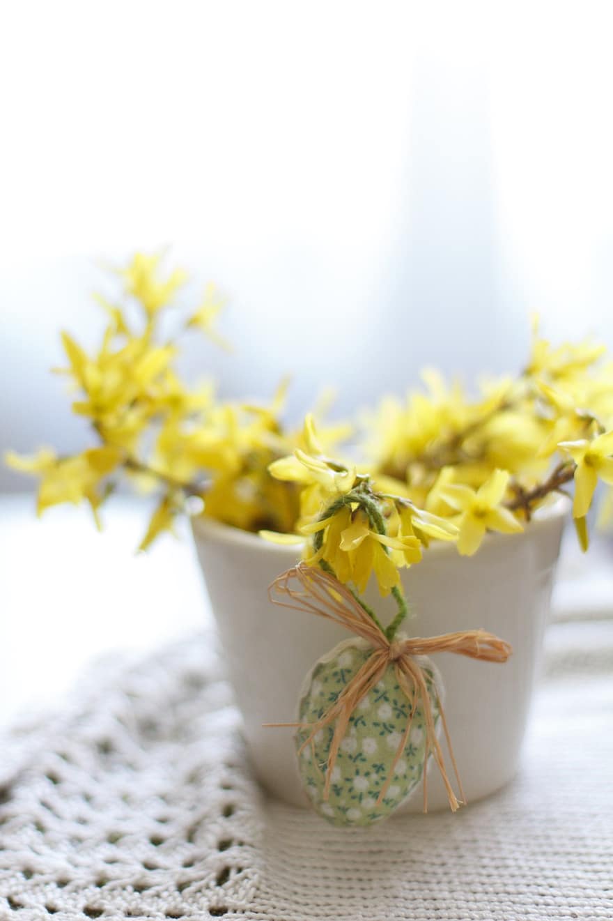 lễ Phục sinh, Easter Dcor, những bông hoa, trang trí, màu vàng, bông hoa, cái bình hoa, cận cảnh, mùa xuân, cây, đầu hoa