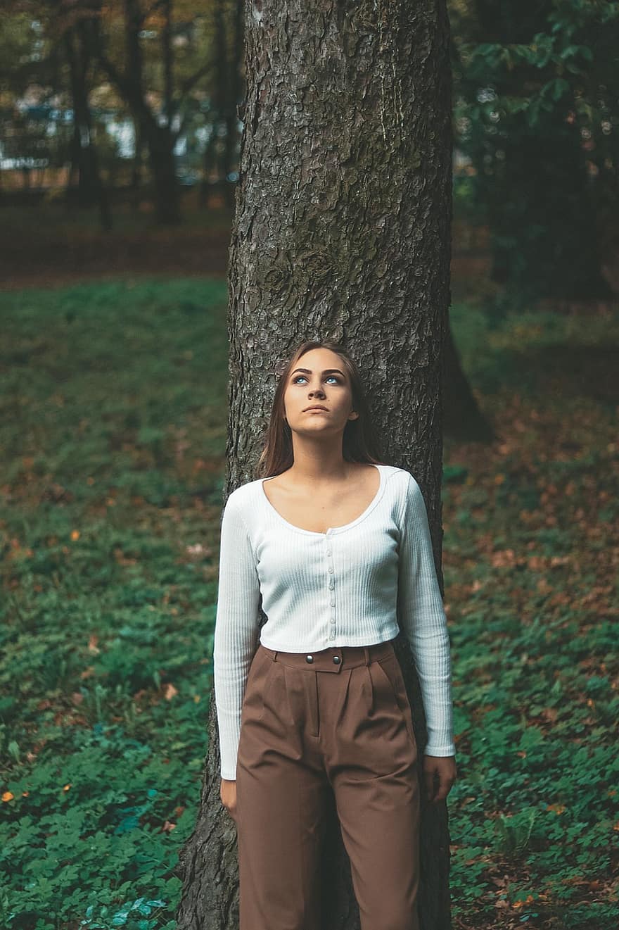 Woman, Alone, Forest, Girl, Person, Young, Fashion, Sad, Lonely, Pensive, Thinking