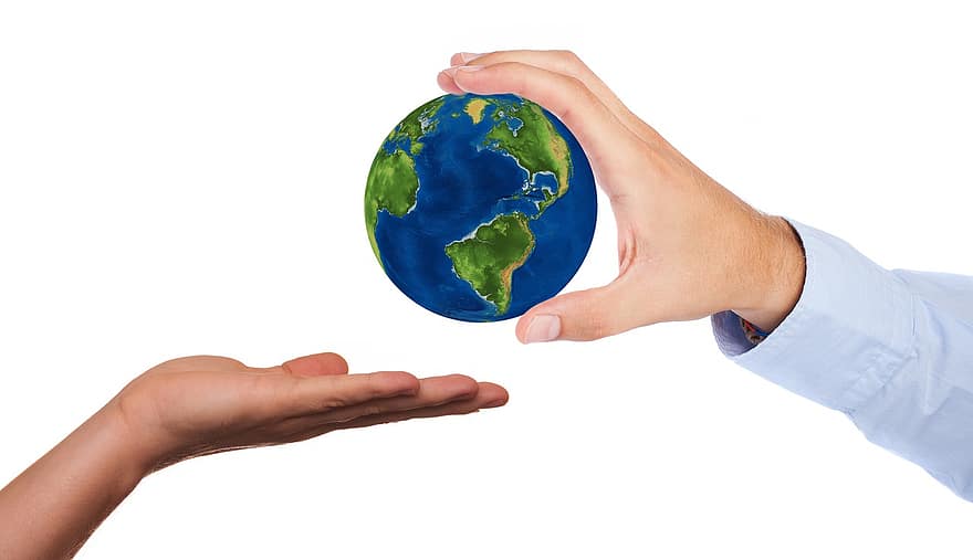 sparen, Planet, Ökologie, Erde, Generationen, Pflege, bestehen, Eltern, Kinder, Globus, Hand