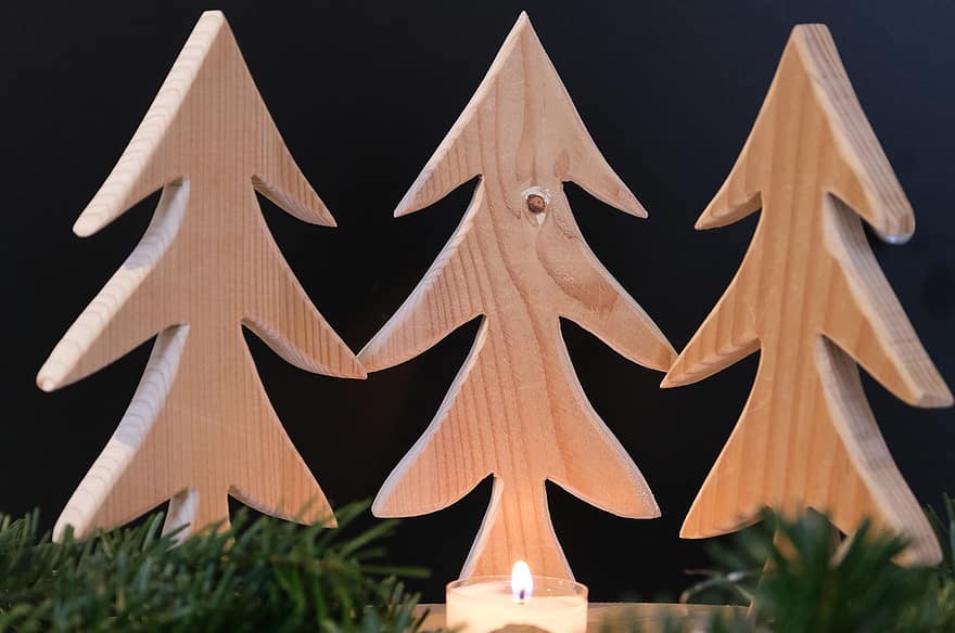 Navidad, Decoración navideña, árbol de Navidad, madera, vela, ligero, arte, artesanías