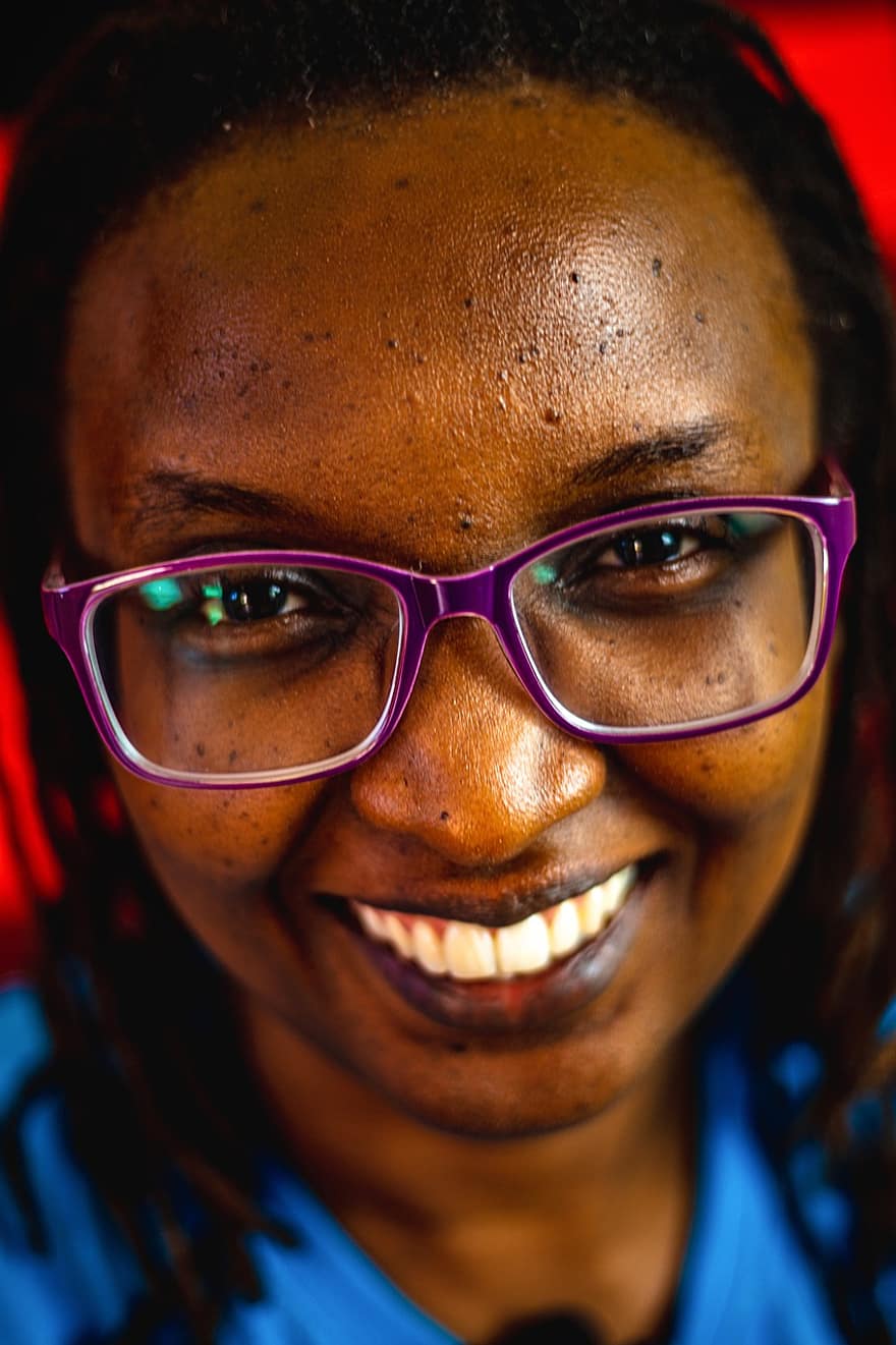 Woman, Smile, Happy, African, Glasses, Female, Gestures, Expression