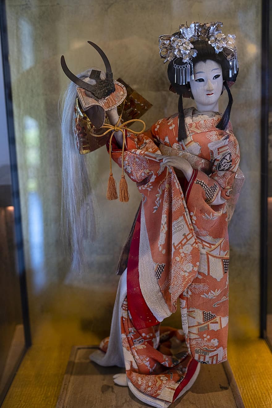 asiatisk dukke, asiatisk kultur, Asiatisk artefakt, museum, samlerens gjenstand, kulturer, kvinner, tradisjonelle klær, innendørs, urfolkskultur, klær