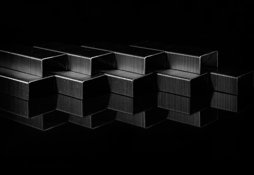 Hd Wallpaper, Stapler Pins, Pins, Reflection, Black And White, Black-and-white, Monochrome, Symmetrical, Conceptual, Wallpaper, Creative Photography