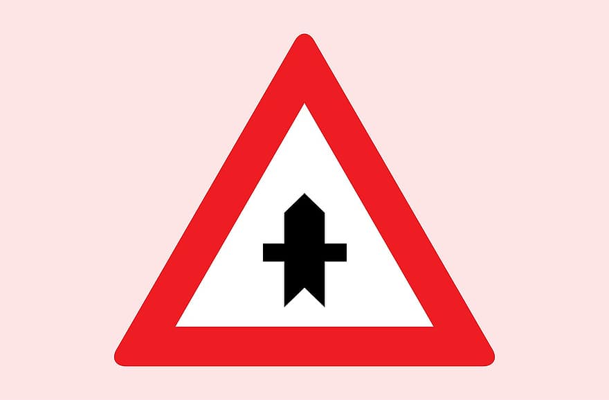 Crossroad, Non-priority, Road, Warning, Red, Traffic, Ride, Attention, Arrow, Caution, Street