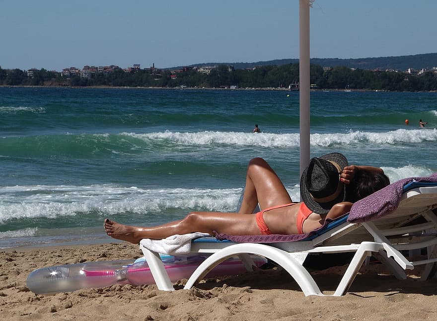 바다, 해변 의자, 무두질, 휴일, 휴가