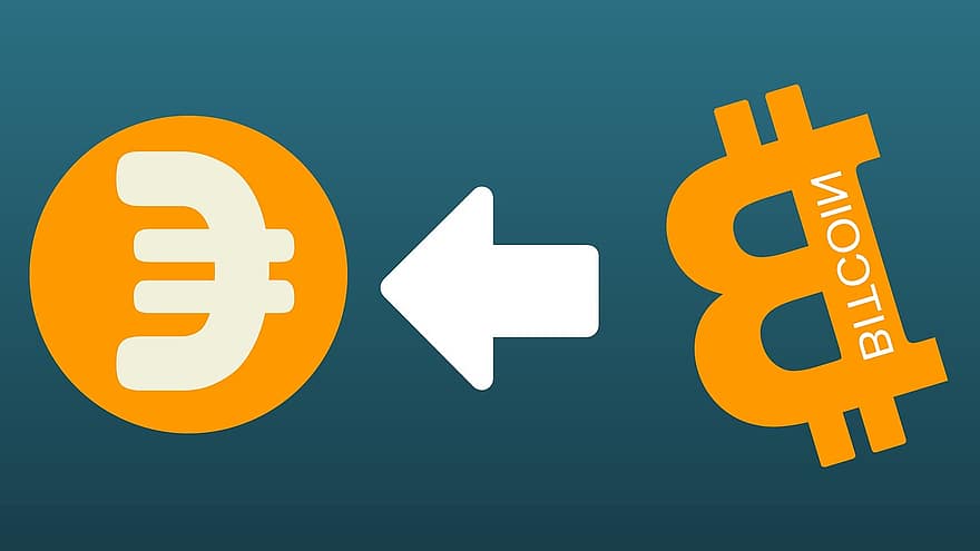 bitcoin, untuk, euro, datar, gambar, tanda