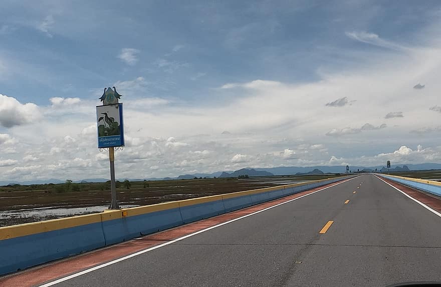 carretera, asfalt, autopista, manera, camp, horitzó, cel, blau, transport, trànsit, velocitat