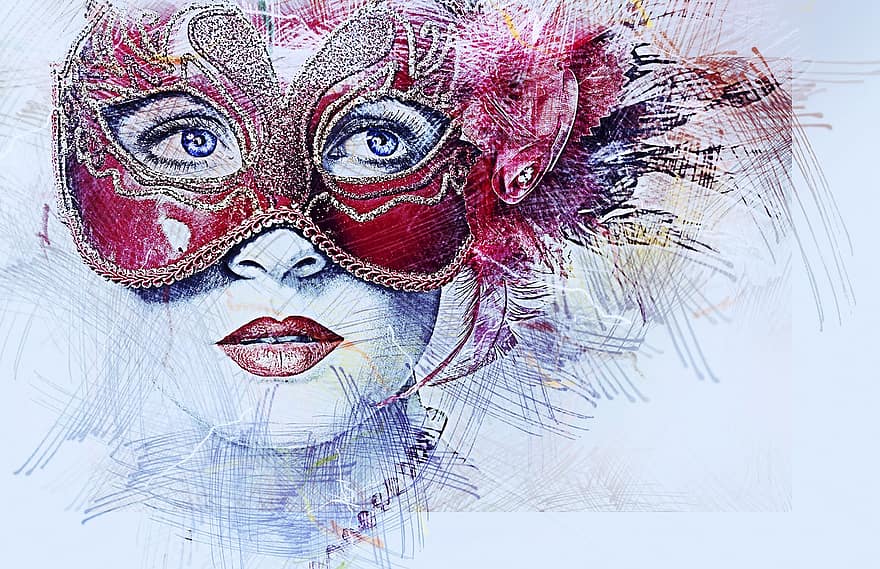 maske, karneval, masquerade, kostyme, ansikt, ansiktsmaske, fantasi, kvinne, hunn, portrett, menneskelig
