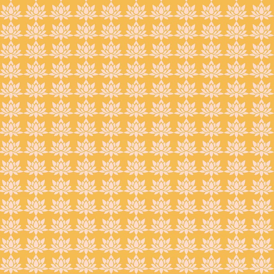 Lotus, Seamless Pattern, Pattern, Graphics, Flower, Yellow, Soothing, Decorative, Background, Wallpaper, Repeat Pattern