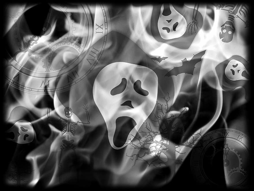 Background, Spooky, Ghosts, Time, Halloween, Holiday, Midnight, Card, Poster, Sauermaul, Gray Background