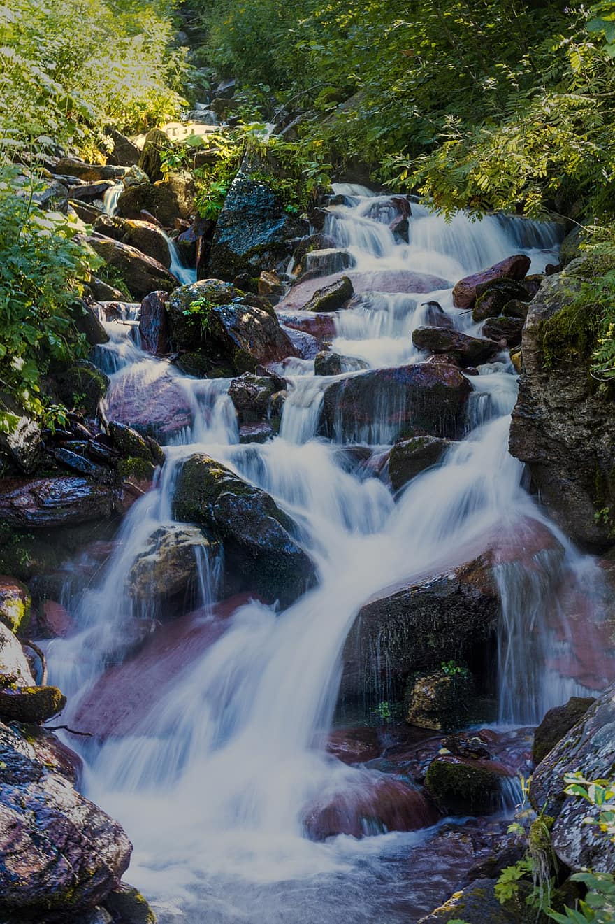 ruisseau de montagne, cascade, bach, la nature, couler, paysage, eau, des pierres